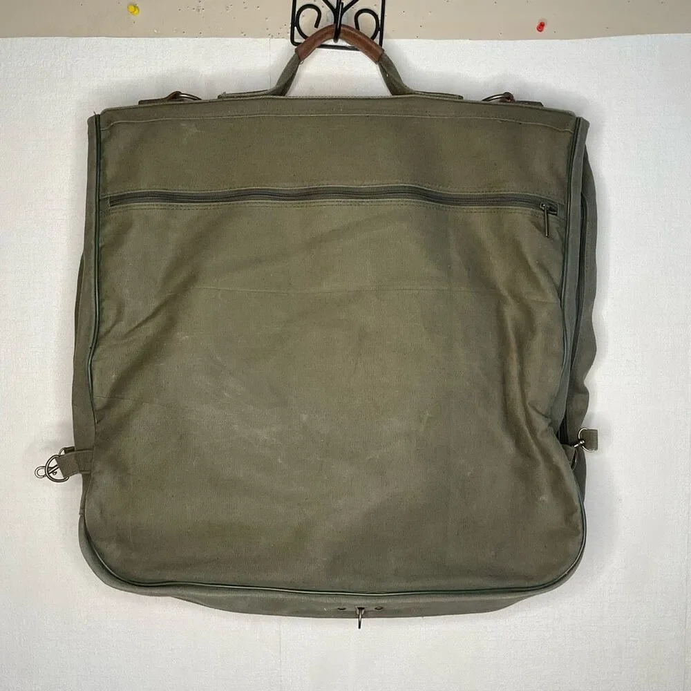 Vintage JEEP Wrangler Army Olive Green & Tan Canvas Garment Bag Travel Equipment